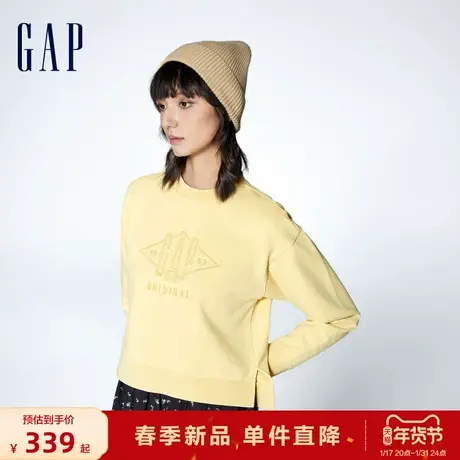 Gap女装2024春季新款LOGO纯棉开叉刺绣圆领卫衣套头上衣874454图片