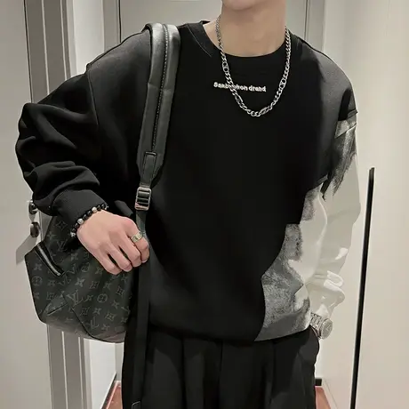 个性渐变拼色卫衣男春季重磅潮牌设计感INS高街痞帅长袖T恤上衣商品大图