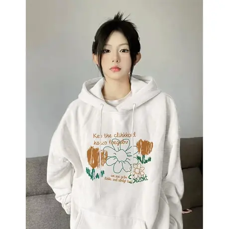 艺术生奶乖卫衣女春秋季薄款2024新款美式连帽宽松慵懒风上衣外套图片