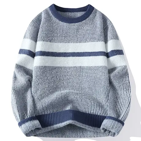 条纹针织衫毛衣男2023年秋冬新款潮牌打底衫青少年学生男生上衣服商品大图