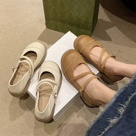 复古百搭玛丽珍鞋女2024年新款低跟通勤浅口单鞋配裙子粗跟小皮鞋商品大图