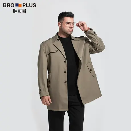 胖哥哥大码风衣男秋季款加肥加大胖潮简约中长款商务休闲外套男装商品大图