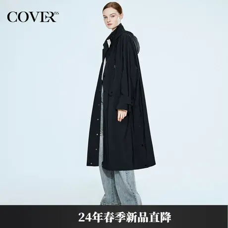 COVER2024春款宽松廓形连帽长款风衣商品大图