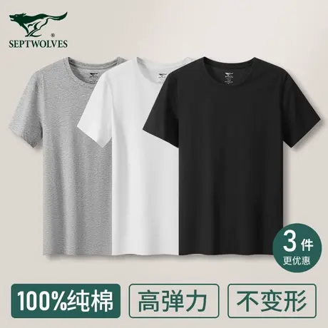 七匹狼男士t恤纯棉中老年短袖汗衫夏季全棉吸汗透气打底健身上衣商品大图