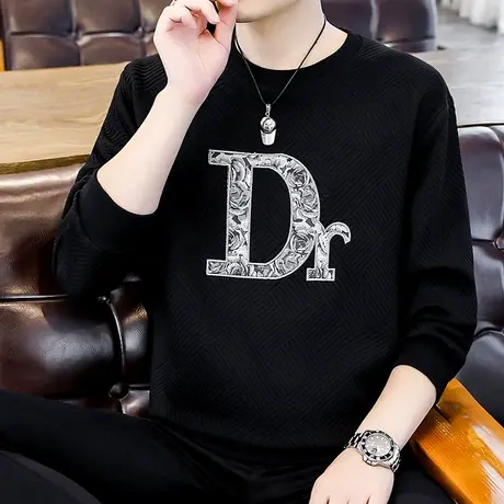 欧洲站潮牌美式刺绣卫衣男款春秋季圆领打底衫ins帅气长袖秋衣服商品大图