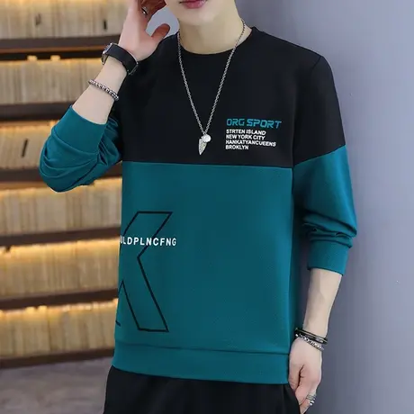 秋季新款打底衫加绒加厚卫衣冬装保暖秋衣潮流上衣服男士长袖t恤商品大图