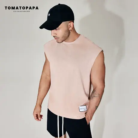 TOMATOPAPA新款背心宽松圆领男基础纯色百搭透气棉无袖马甲训练衣商品大图