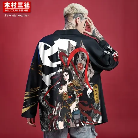 木村三社x红莲之梦 吕布奉仙印花情汉服道袍男夏季防晒衣潮牌外套商品大图