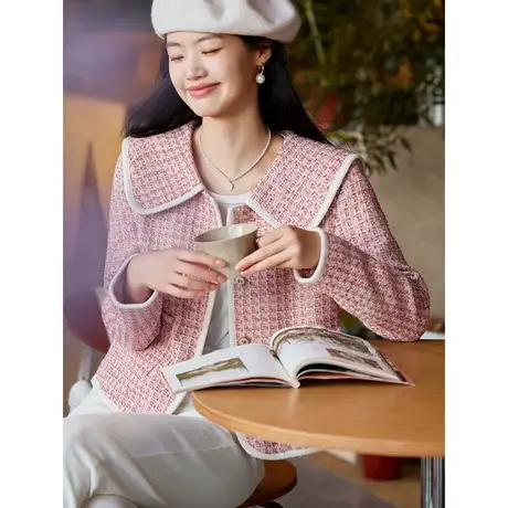 时尚气质减龄小香风短外套女2023年秋季新款娃娃领百搭设计感上衣商品大图