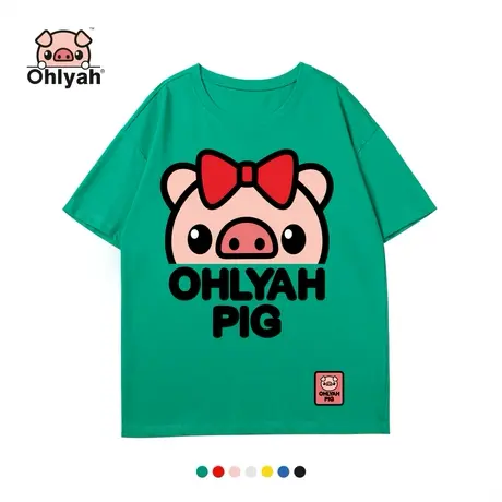 Ohlyah品牌 小猪米罗 纯棉短袖 宽松嘻哈t恤女装卡通韩潮闺蜜学生商品大图