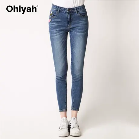 Ohlyah品牌2022韩版夏季新款修身显瘦九分牛仔裤女贴身小脚铅笔裤商品大图