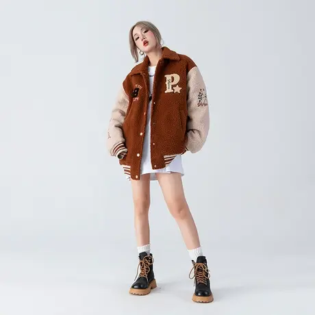 YEP冬季毛毛外套女2022新款设计感小众国潮复古冬季夹棉棒球服商品大图