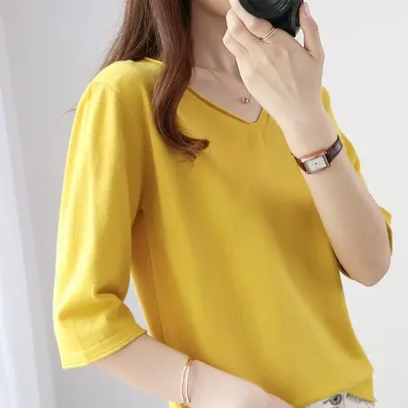 中袖针织衫女半袖春款女装2023年新款毛衣宽松打底衫七分袖女上衣商品大图