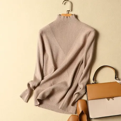 秋冬2023年新款短款半高领毛衣打底衫女长袖套头修身显瘦针织衫女商品大图