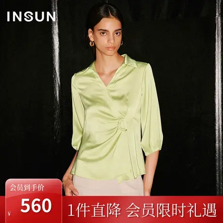 [褶皱艺术]恩裳COVER2023秋季新款泡泡肌理缎灯笼袖褶皱垂感衬衫图片