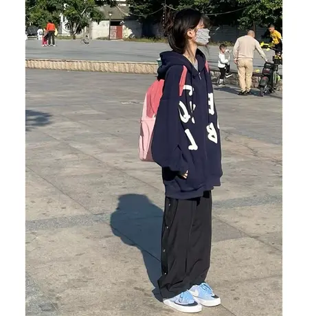 美式复古hiphop卫衣女春秋薄款oversize小众高街潮牌ins开衫外套商品大图