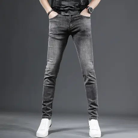 男牛仔裤春秋款修身小脚2023新款深灰色弹力百搭男士牛仔长裤青年图片