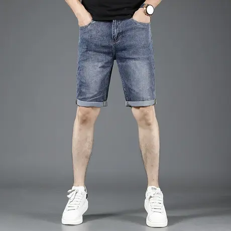 牛仔短裤男夏季薄款2023新款蓝色修身弹力男士时尚潮牌五分休闲裤图片