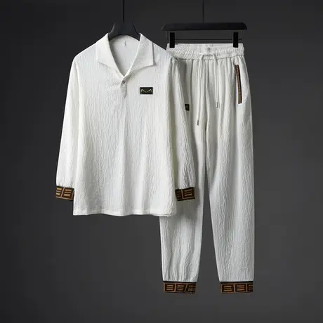 古巴领冰丝薄款V领短袖高端T恤男生套装搭配一套帅气发型师男装商品大图