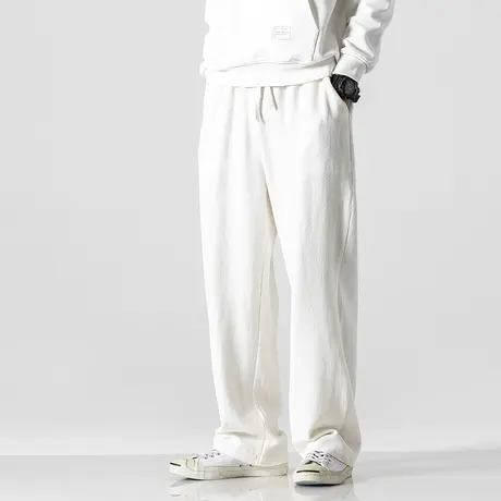 秋季直筒垂感大码长裤中国风亚麻百搭直筒裤男日系文艺简约休闲裤商品大图