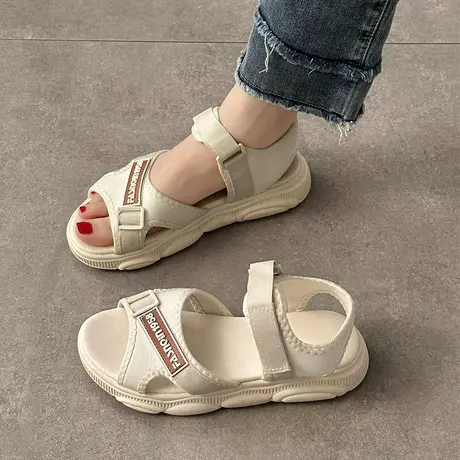 2023新款网红小熊凉鞋女夏学生平底厚底松糕鞋魔术贴百搭运动鞋女商品大图