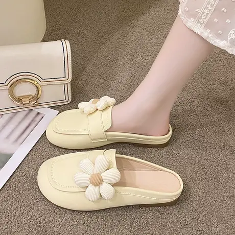 2023新款包头半拖鞋女夏季外穿法式花朵搭裙子半拖单鞋孕妇凉拖鞋商品大图