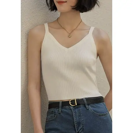 弥古白色v领吊带背心女内搭冰丝针织外穿法式上衣夏季抹胸打底衫图片
