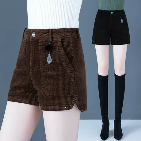 灯芯绒短裤女2023新款宽松高腰外穿裤子秋冬季a字小个子阔腿裤潮商品大图