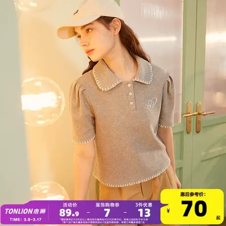 唐狮polo衫女2023夏季新款学院风日系短袖t恤甜美设计感减龄上衣商品大图