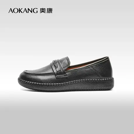 【门店发货】奥康女鞋 春季气质优雅真皮妈妈鞋舒适百搭乐福鞋图片