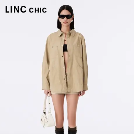 LINCCHIC金羽杰2023秋季新款时尚百搭宽松男友风轻摇滚长袖衬衫女商品大图