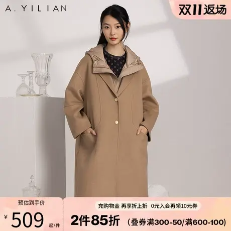 阿依莲冬季新款毛呢外套女赫本风休闲显瘦收腰气质双面呢大衣B3图片