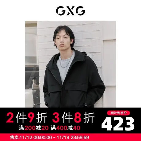 GXG男装 冬季黑色连帽夹克外套撞色织唛点缀10D1211009G图片
