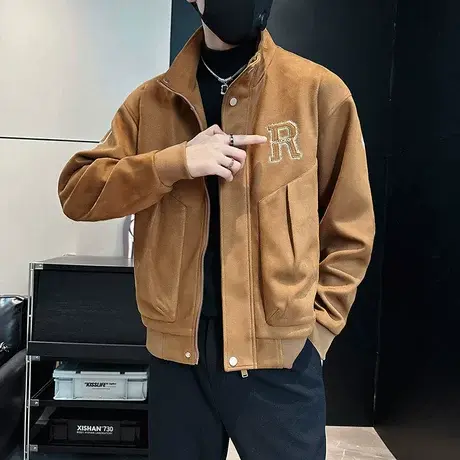 秋季重磅潮牌鹿皮绒大口袋外套ins字母刺绣休闲短款青年夹克上衣商品大图