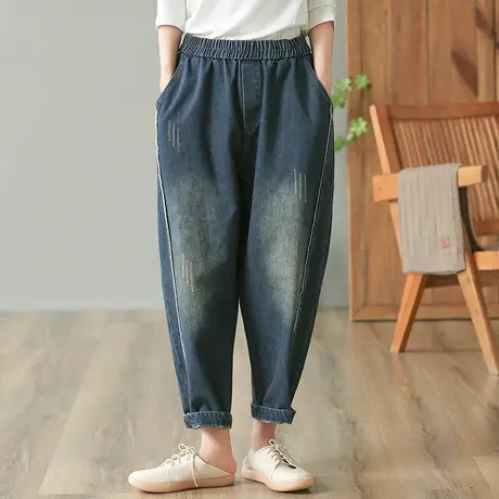 dza 高腰显瘦宽松直筒牛仔裤子女士秋季百搭阔腿裤休闲直筒哈伦裤商品大图