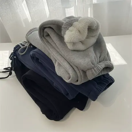 基础款加厚羊羔绒休闲裤！冬加绒高腰宽松显瘦运动裤卫裤束脚裤女商品大图