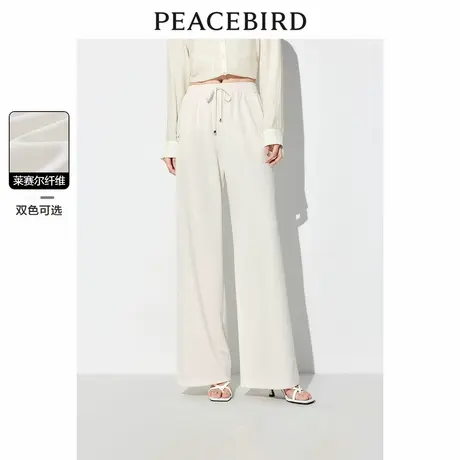 太平鸟高腰针织阔腿休闲长裤夏季新款宽松显瘦简约直筒裤子商品大图