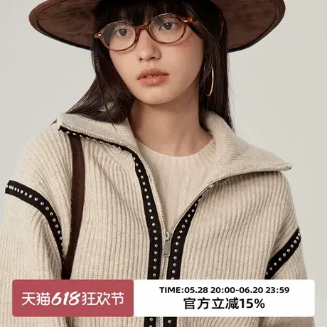 omont蛋挞家 羊毛混纺针织开衫秋冬复古拉链慵懒宽松毛衣外套商品大图