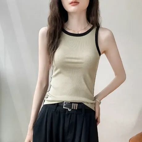 圆领无袖背心女2025夏季新款拼色修身显瘦衬衫内搭气质显身材上衣商品大图