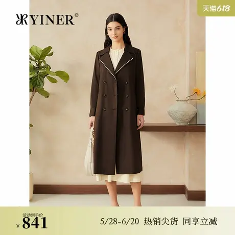 YINER音儿专选2025春季新款中长款双排扣经典风衣大翻领外套商品大图