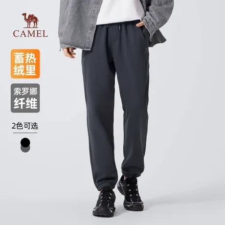 骆驼男装针织卫裤男2025新款秋冬季索罗娜加绒保暖休闲运动长裤子商品大图