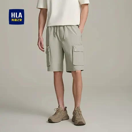 HLA/海澜之家松紧腰廓形休闲中裤25春夏新款抽绳系带五分短裤子男商品大图