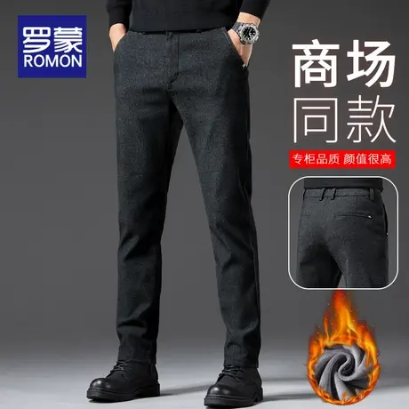罗蒙男士休闲裤秋冬季2025新款潮牌直筒修身加绒裤子加厚保暖长裤商品大图