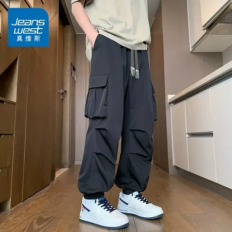 KZH真维斯休闲工装裤男夏季薄款宽松束脚速干裤潮流拼接冰丝长裤商品大图