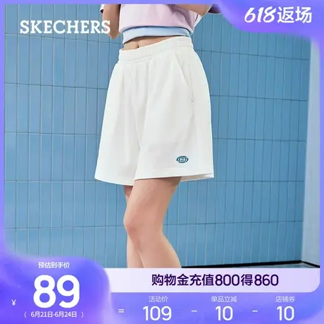 Skechers斯凯奇夏女白色运动短裤宽松百搭舒适休闲裤子透气五分裤商品大图