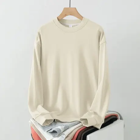 350g重磅圆领卫衣男秋冬加绒加厚摇粒绒套头无帽上衣纯色长袖t恤商品大图