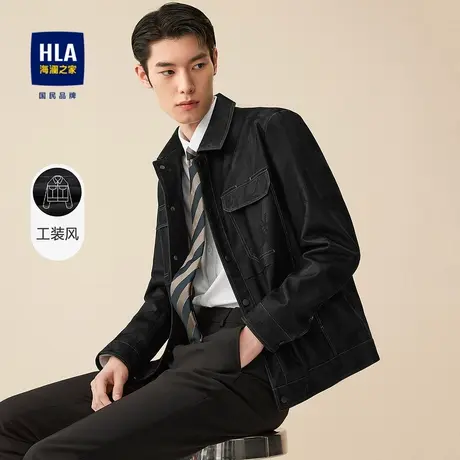 【奥莱清仓】HLA/海澜之家2023几何花型夹克口袋明线植绒外套男商品大图