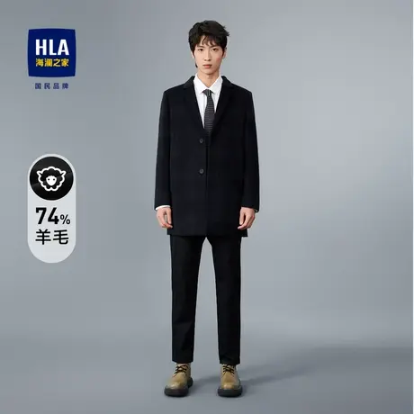 HLA/海澜之家2023含绵羊毛大衣时尚格子保暖商务休闲毛呢外套男商品大图