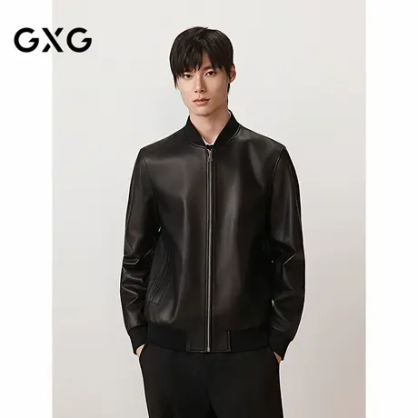 25年秋季新品GXG男装简约真皮羊皮革夹克休闲翻领夹克外套皮衣男图片