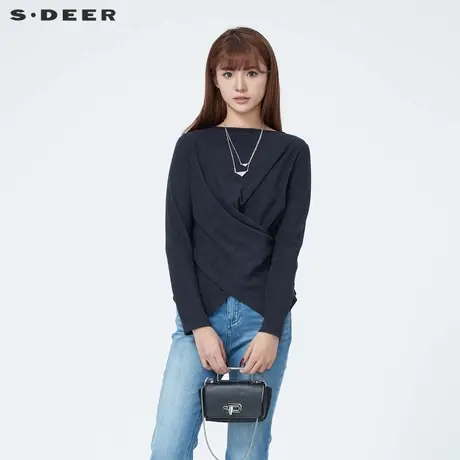 sdeer圣迪奥女装休闲一字领交叉不规则长袖T恤S23480203图片